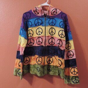 International Rising Jacket Peace Woman Large Black Green Full Zip Hood Jacket